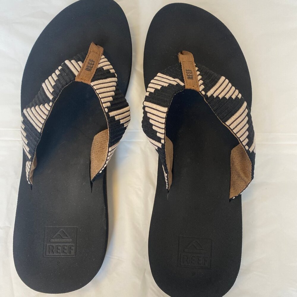 REEF Beige Black Spring Woven Women's Flip Flop Sandals size 9 - Picture 2 of 12